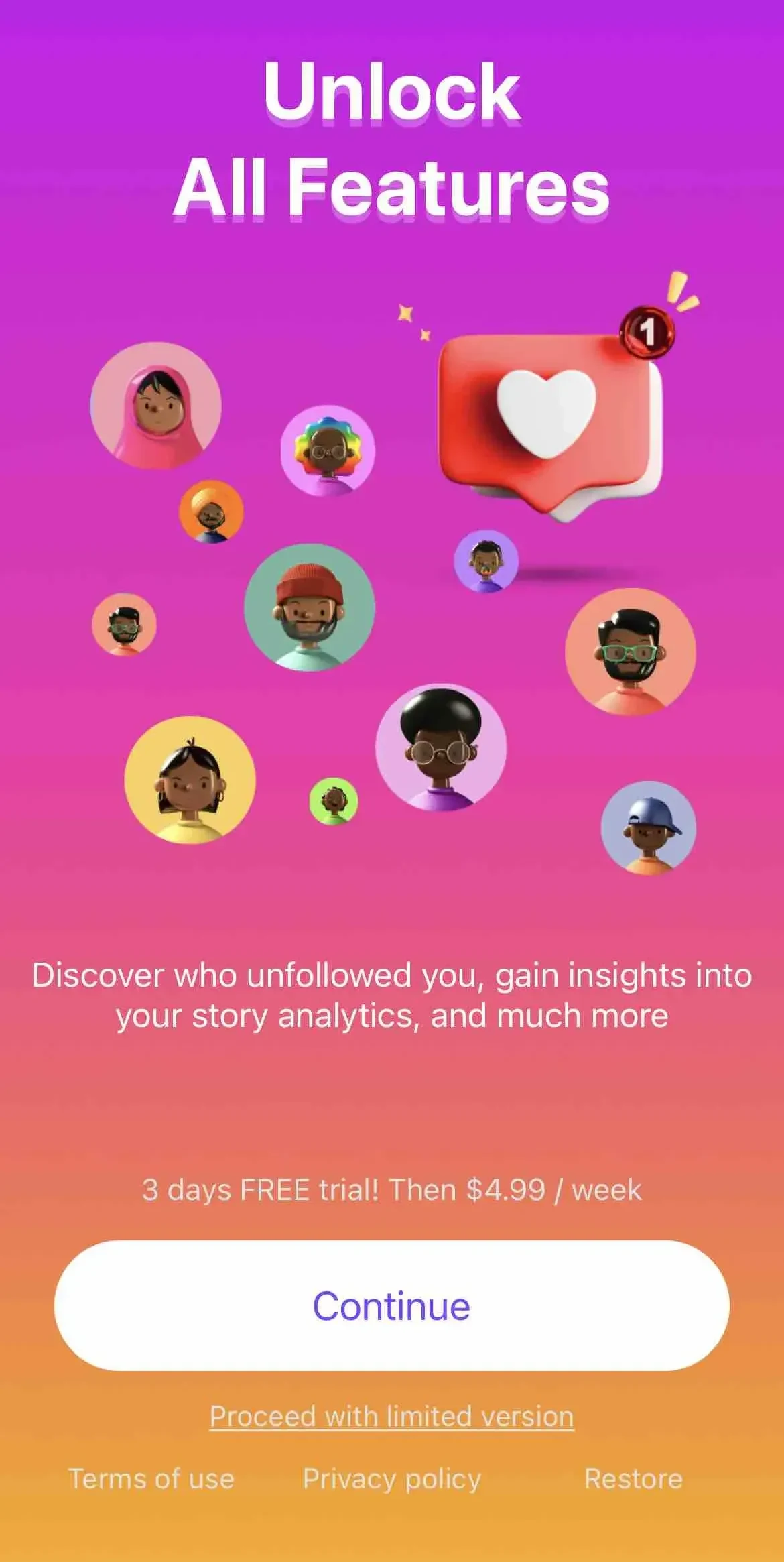 Unfollow Tracker paywall screen