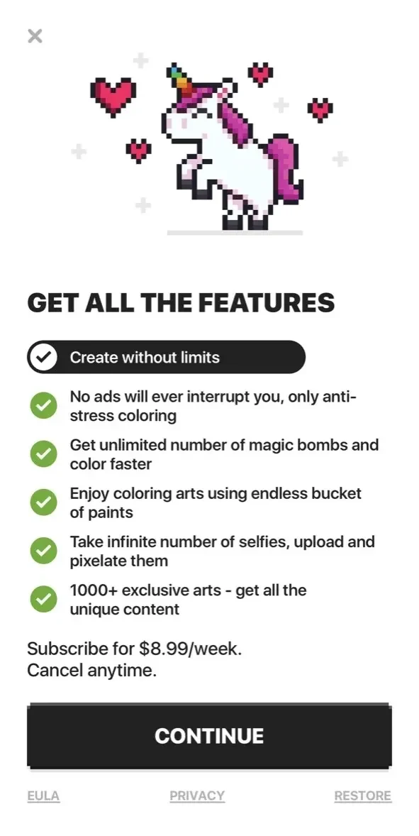 Unicorn paywall screen