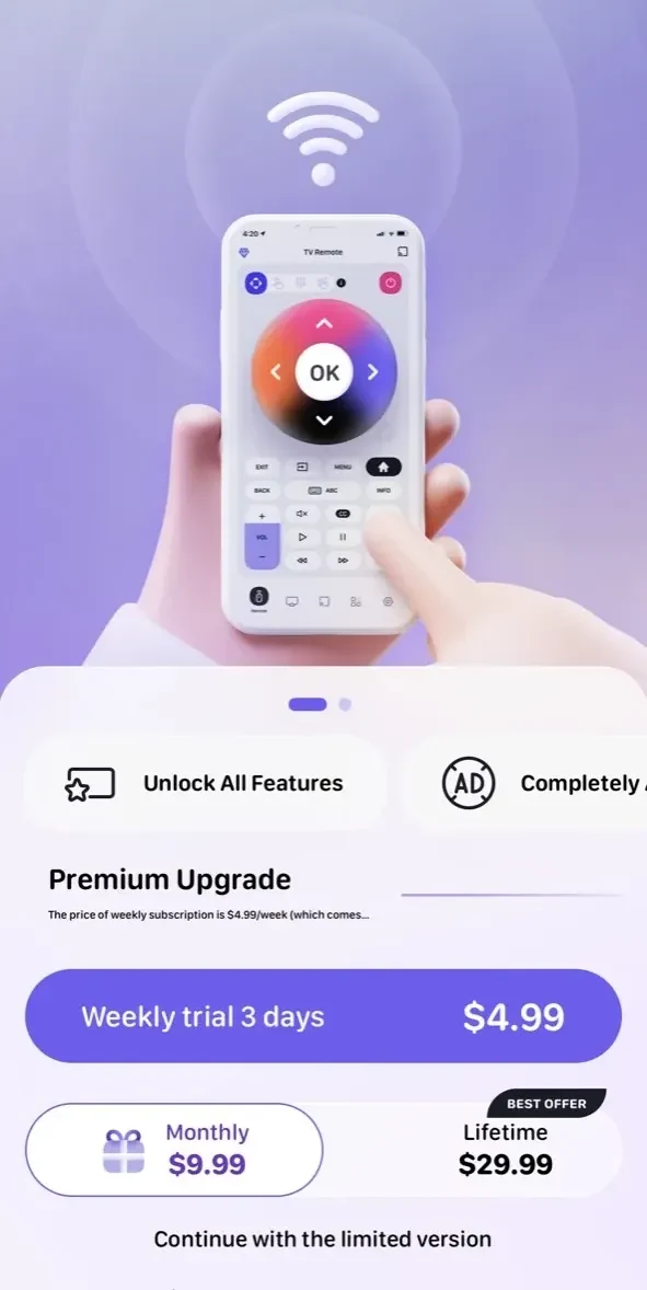 Universal Smart TV Remote paywall screen