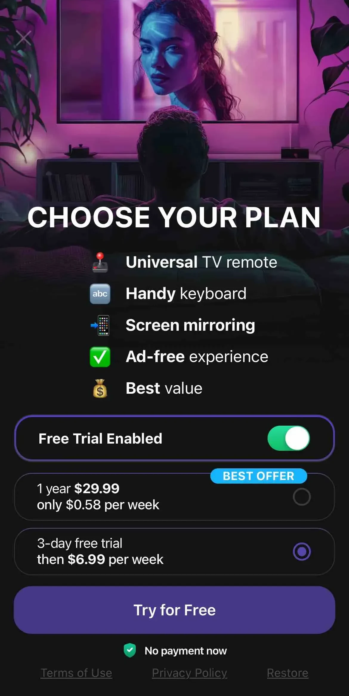 RemoTV paywall screen