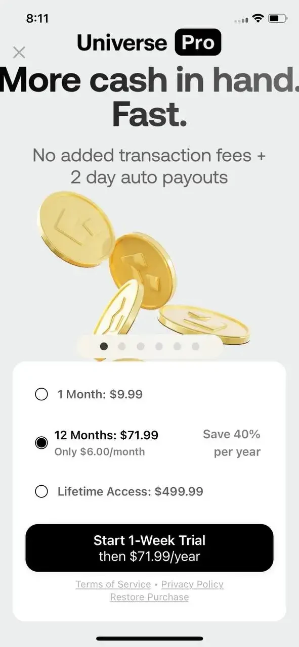 Universe paywall screen