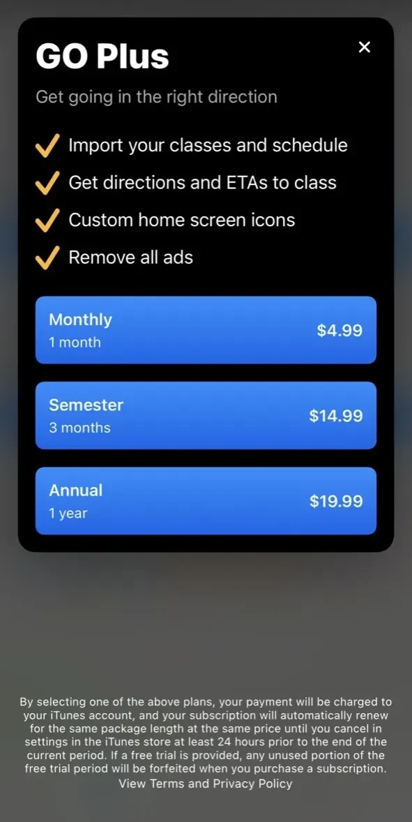 UniversityGO paywall screen