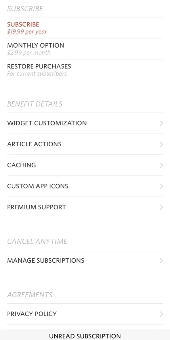 Unread paywall screen