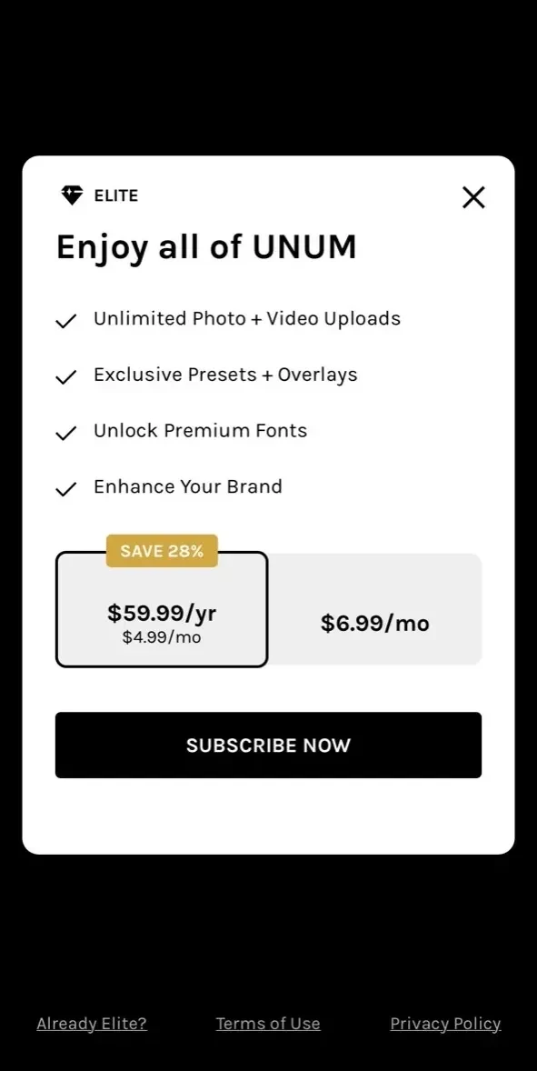 UNUM paywall screen