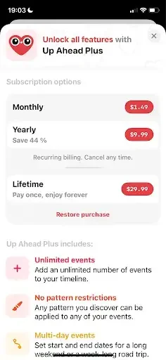 Up Ahead paywall screen