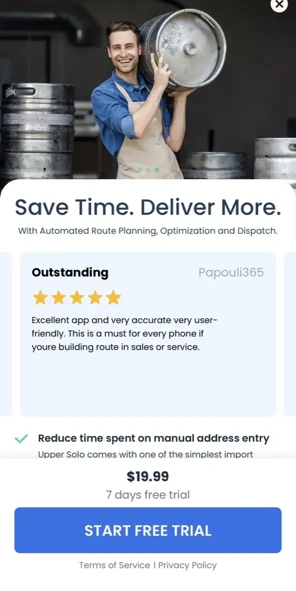 Upper Route Planner Optimizer paywall screen