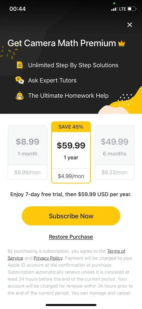 UpStudy paywall screen