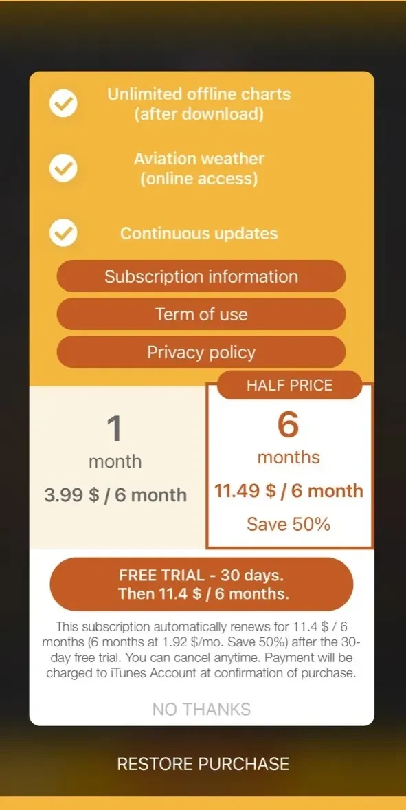 US EFB paywall screen