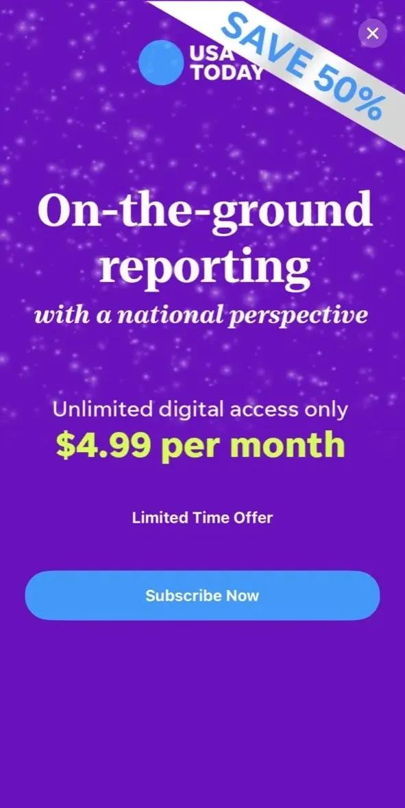 USA TODAY paywall screen