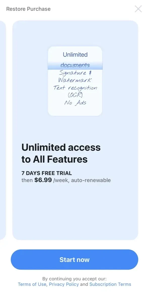 uScan paywall screen
