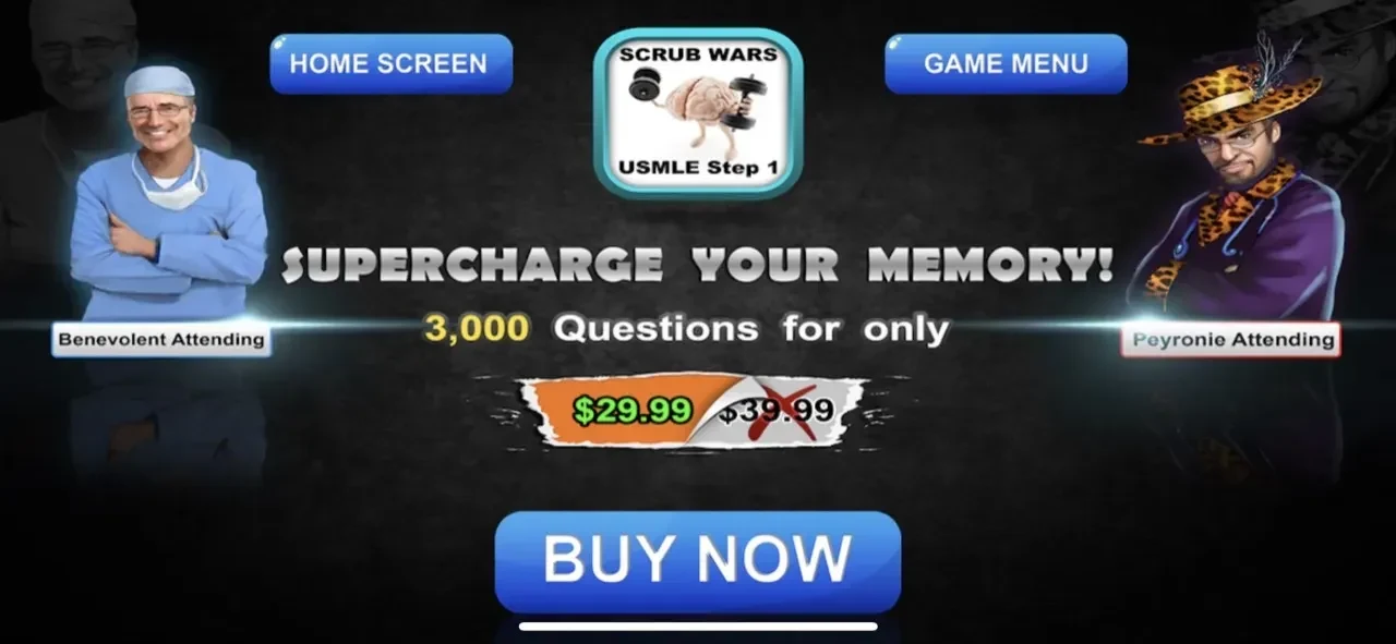USMLE Step 1 Game paywall screen