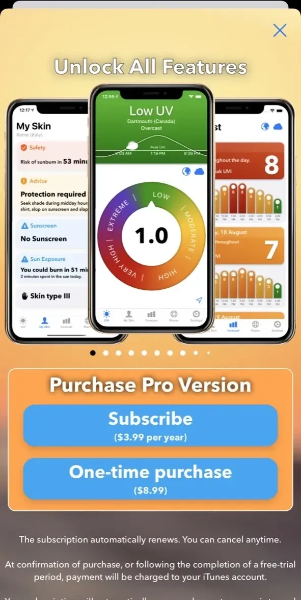 UV Index Widget paywall screen