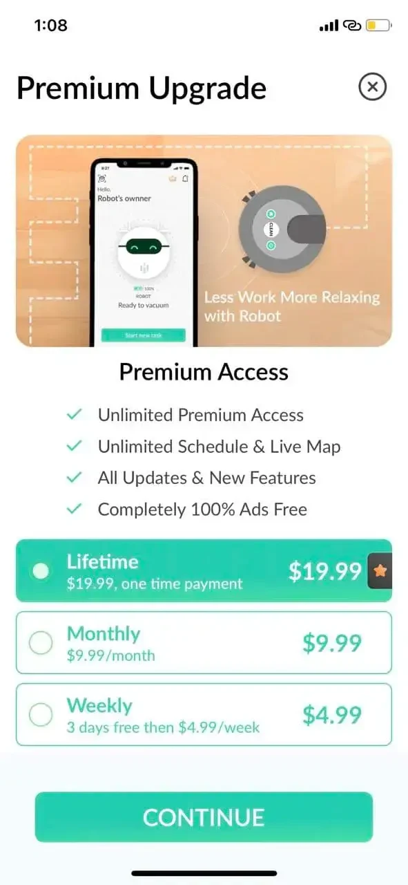 iVacuum Cleaner Robot Control paywall screen