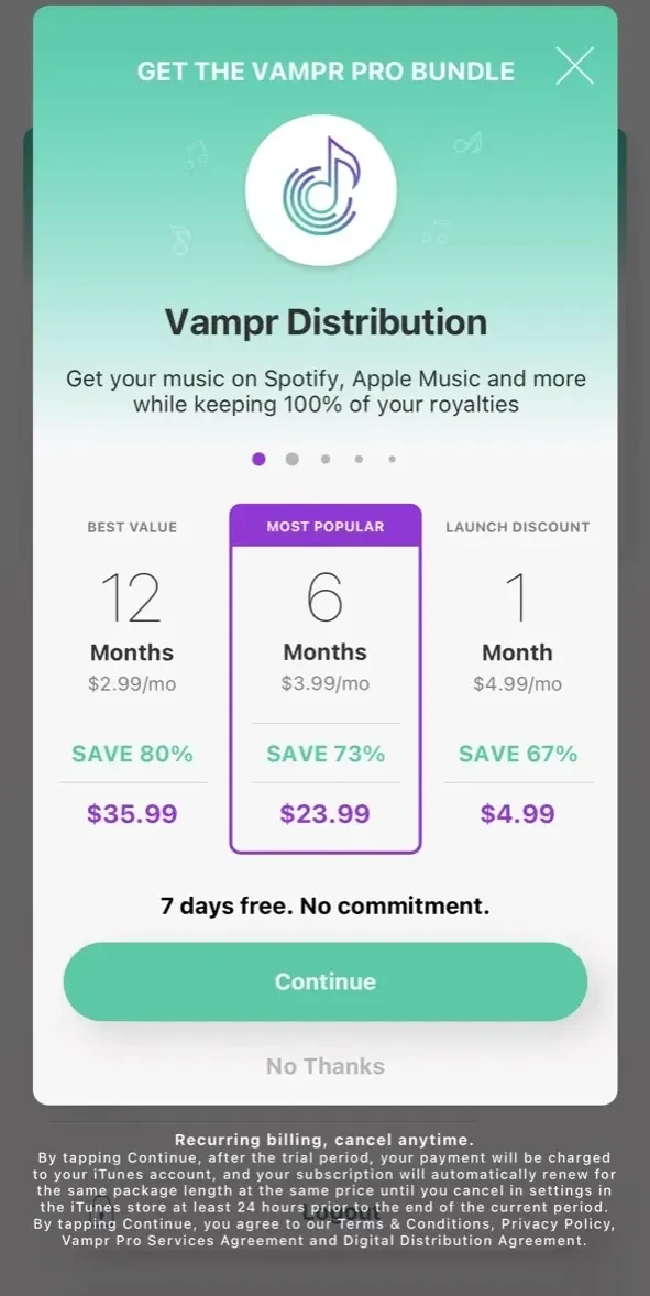 Music Network & Jobs paywall screen