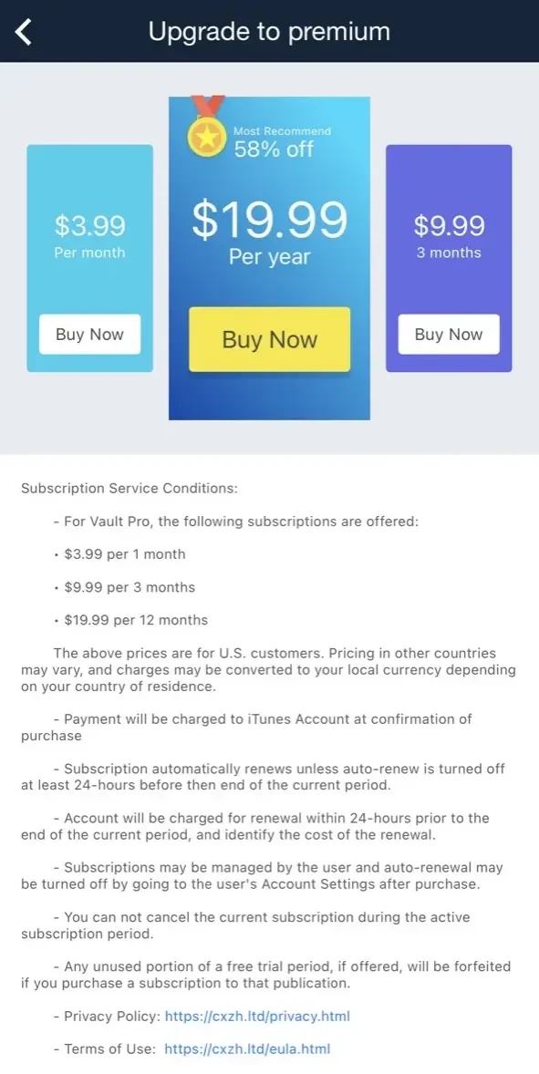 Vault paywall screen