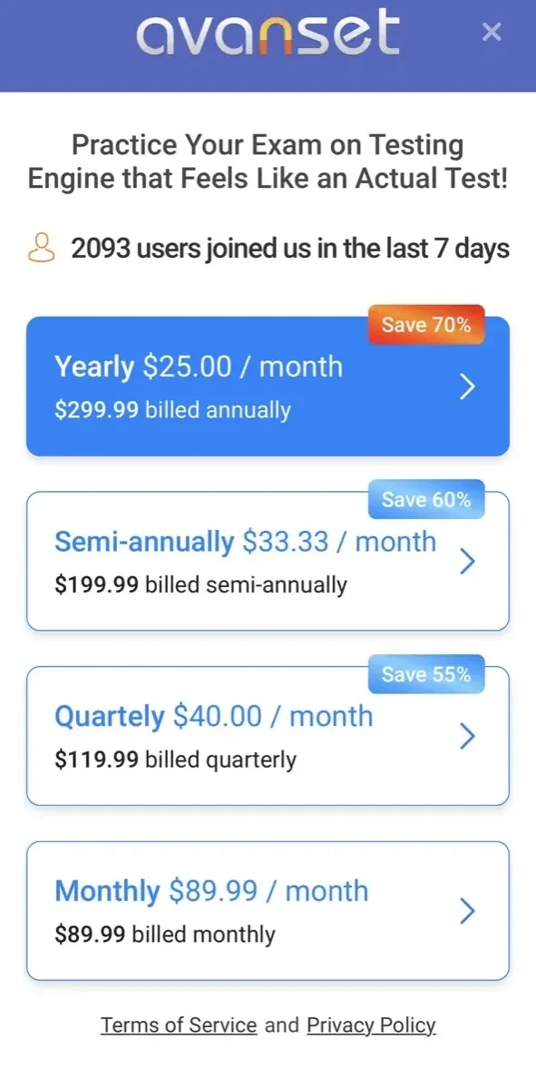 VCE Simulator paywall screen
