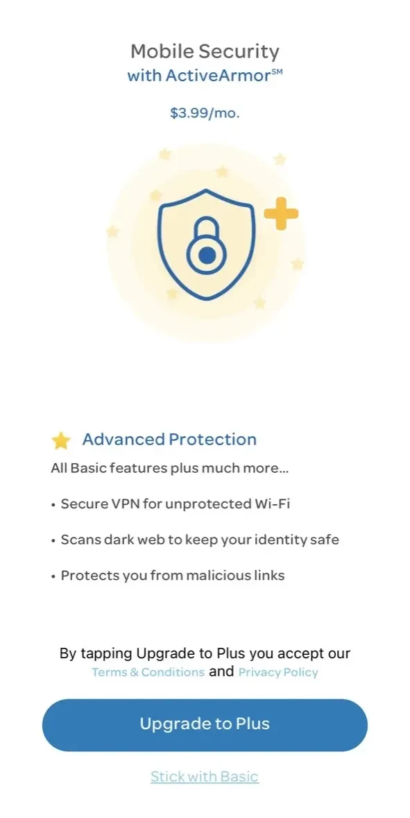 AT&T ActiveArmor℠ paywall screen