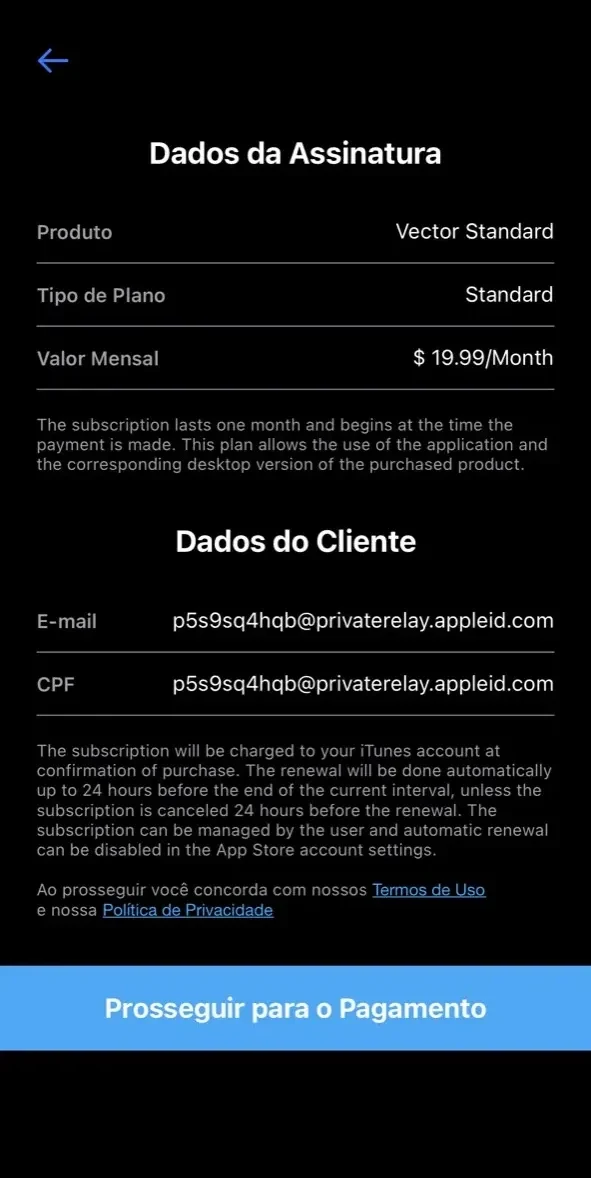 Vector Nelogica paywall screen