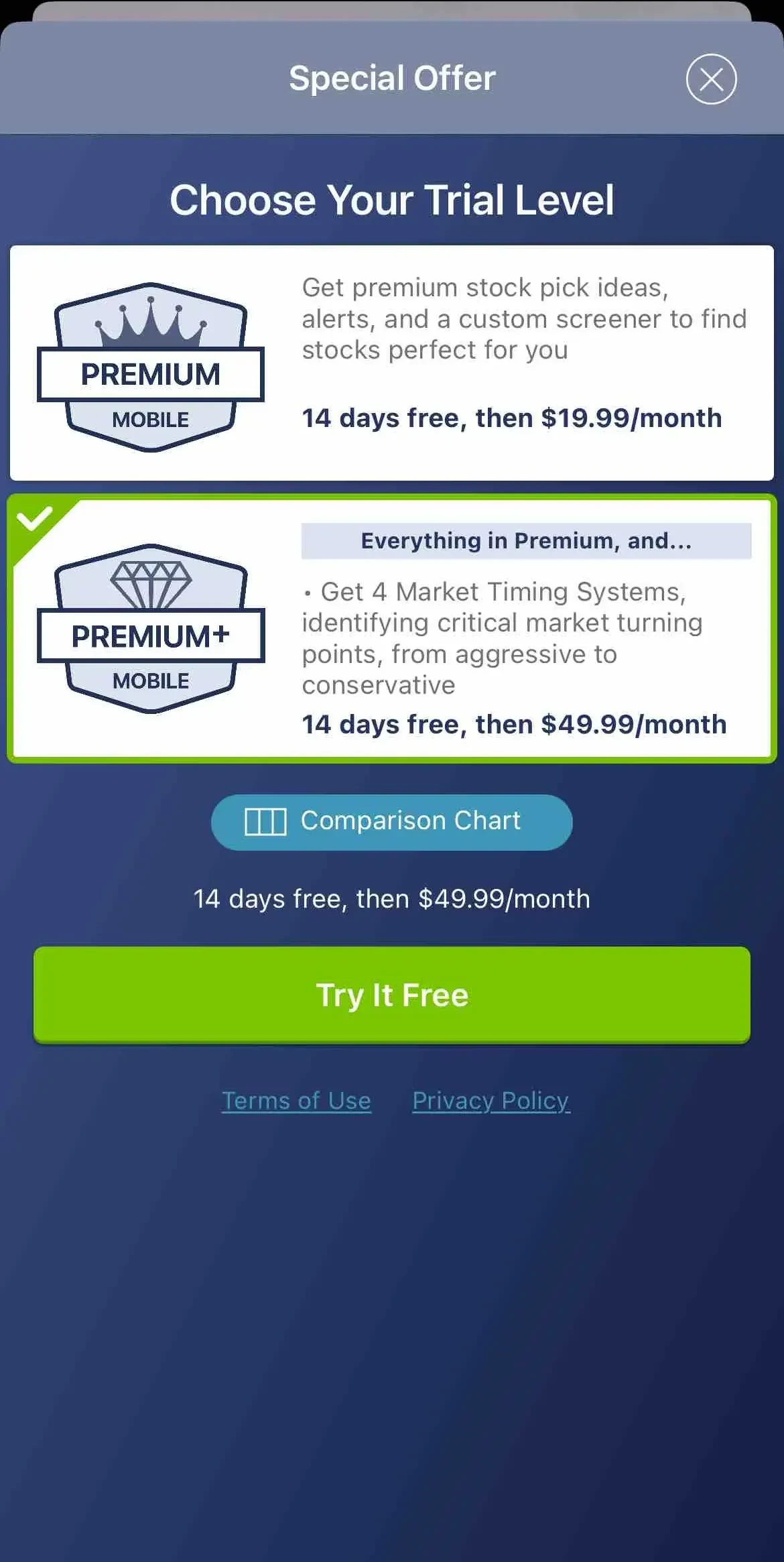 VectorVest paywall screen