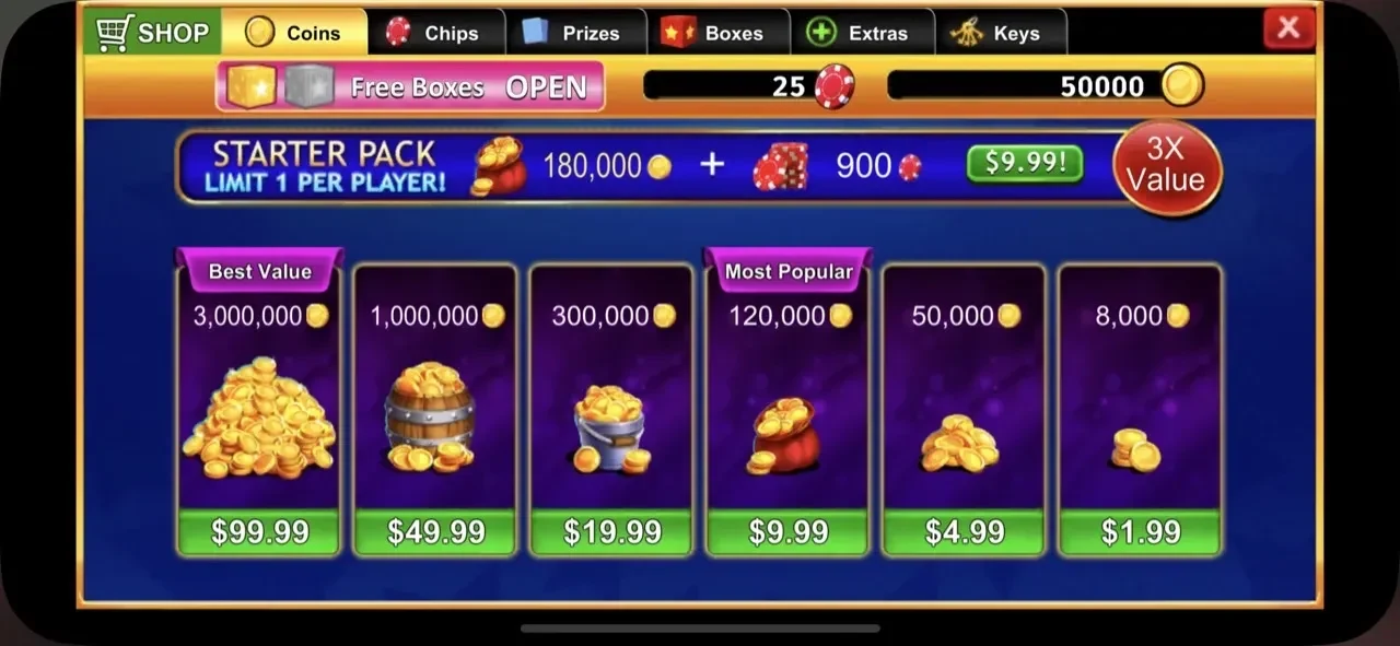 Vegas Slots Galaxy Casino paywall screen