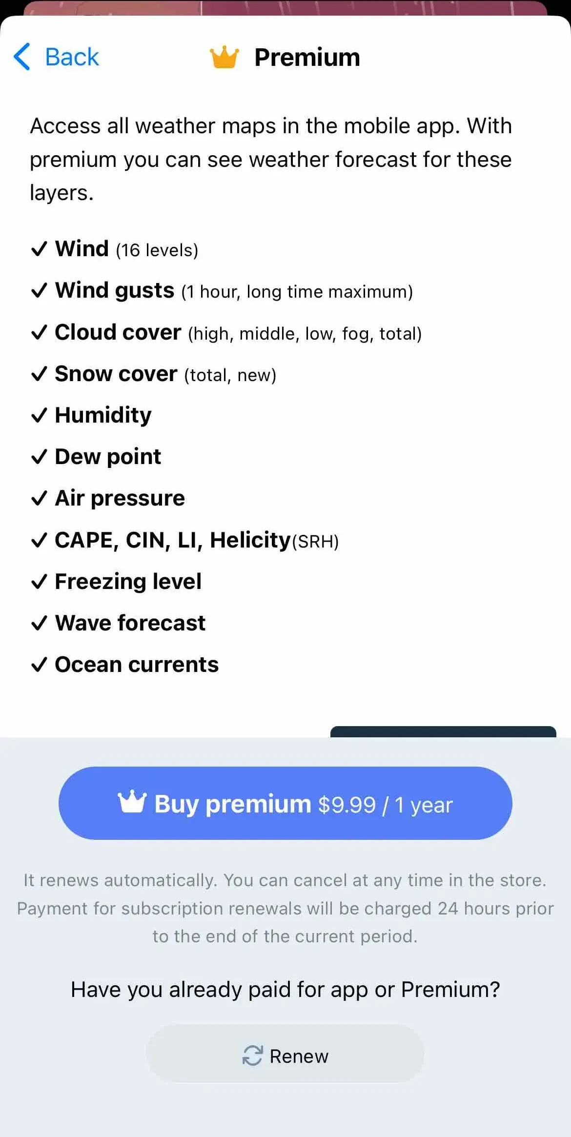 Ventusky paywall screen
