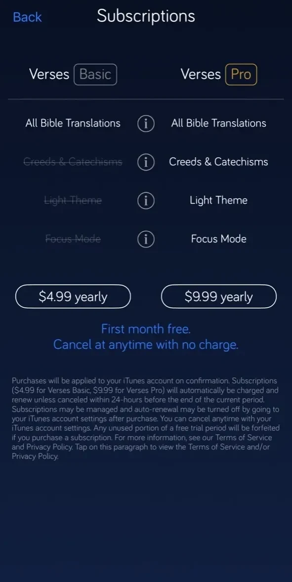 Verses paywall screen