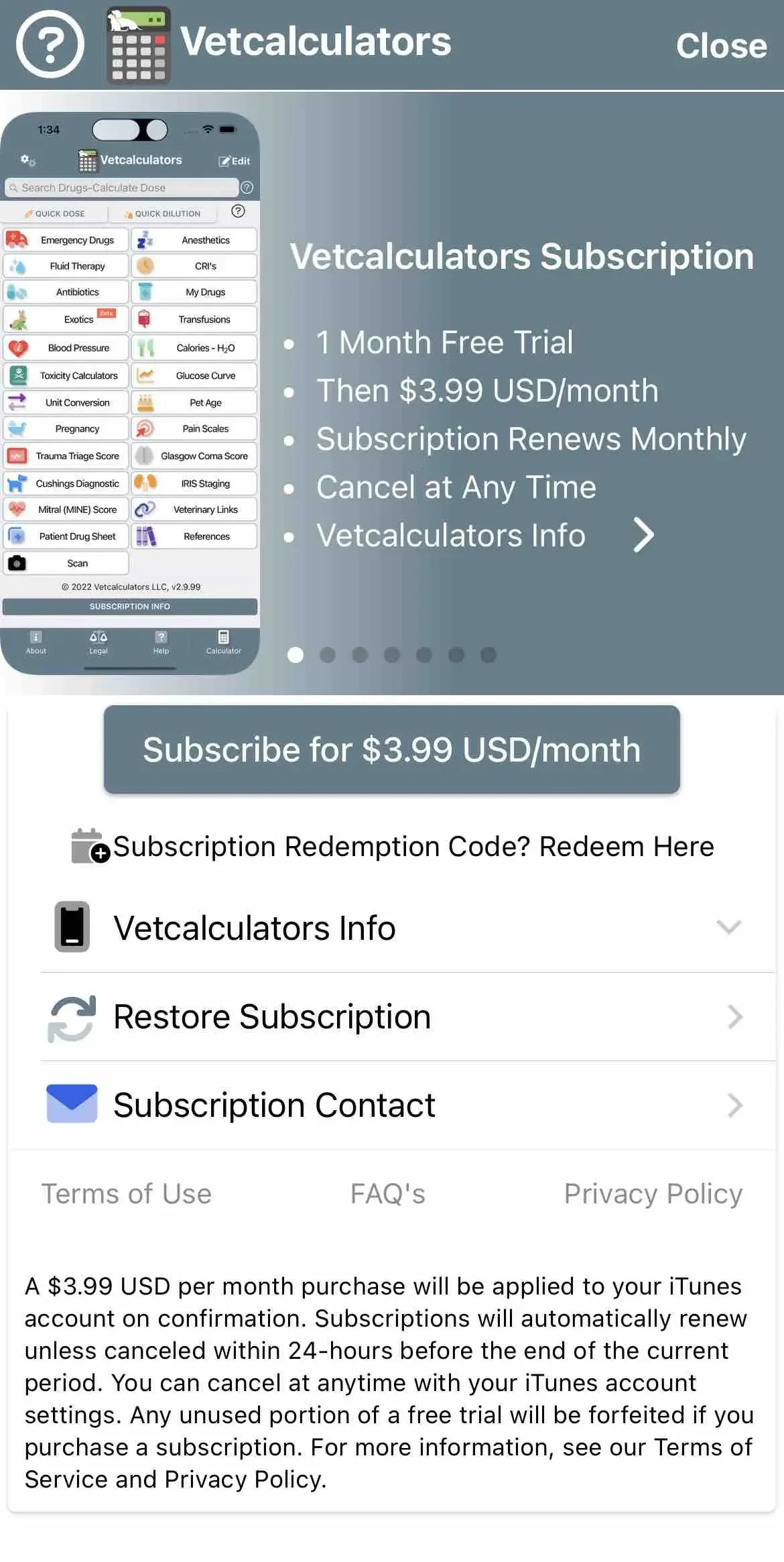Vetcalculators paywall screen