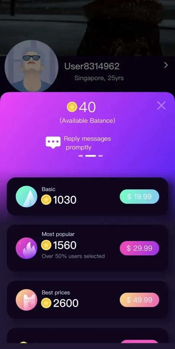 Video Call, Live Chat paywall screen