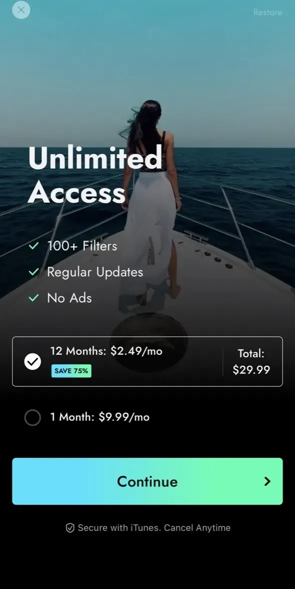 Video Filters Photo Editor paywall screen