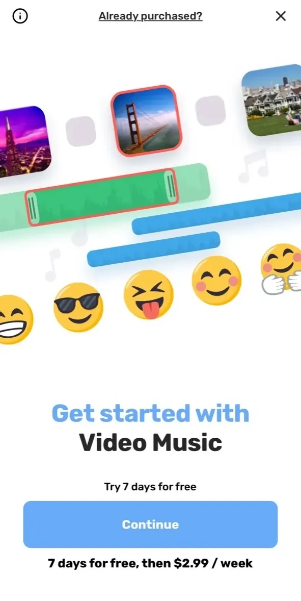 Video Maker with Music Editor paywall screen