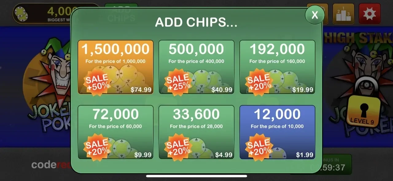 Video Poker Jackpot paywall screen