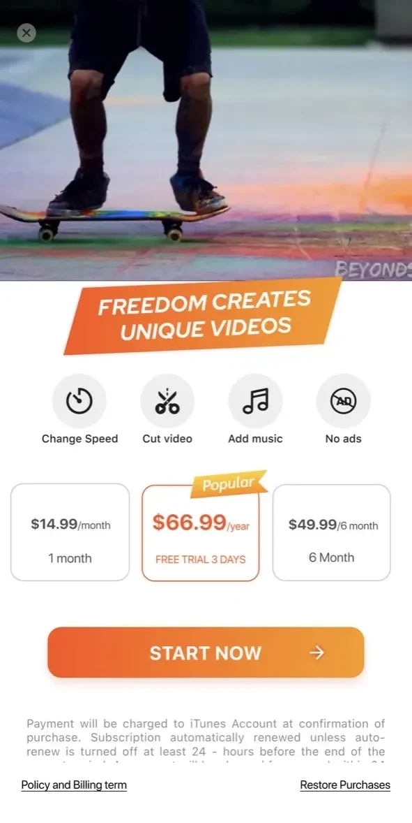 Video Speed paywall screen