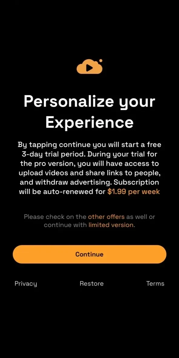 VideoCast paywall screen