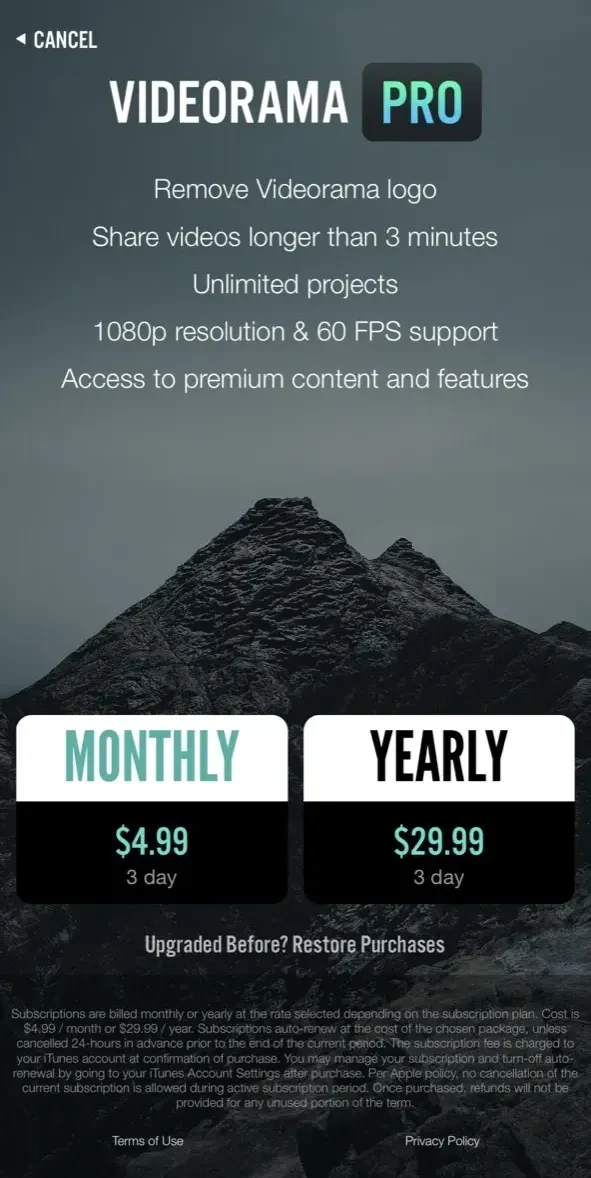 Videorama Text paywall screen