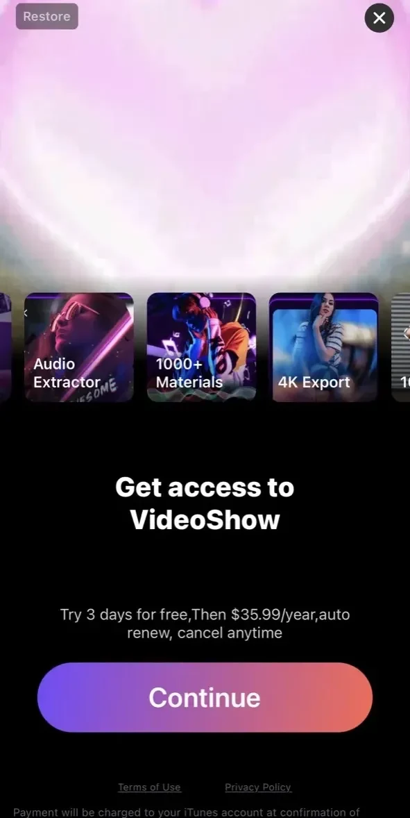 VideoShow AI Video Editor paywall screen