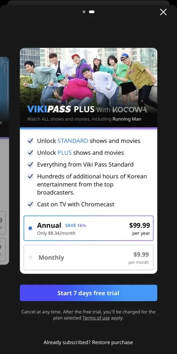 Viki paywall screen