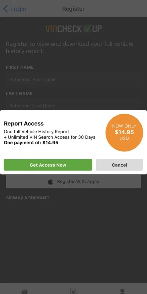 VinCheckUp paywall screen