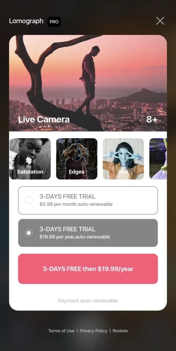 Retro paywall screen