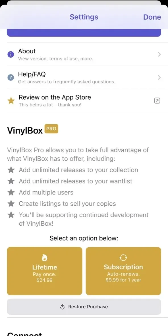 VinylBox paywall screen
