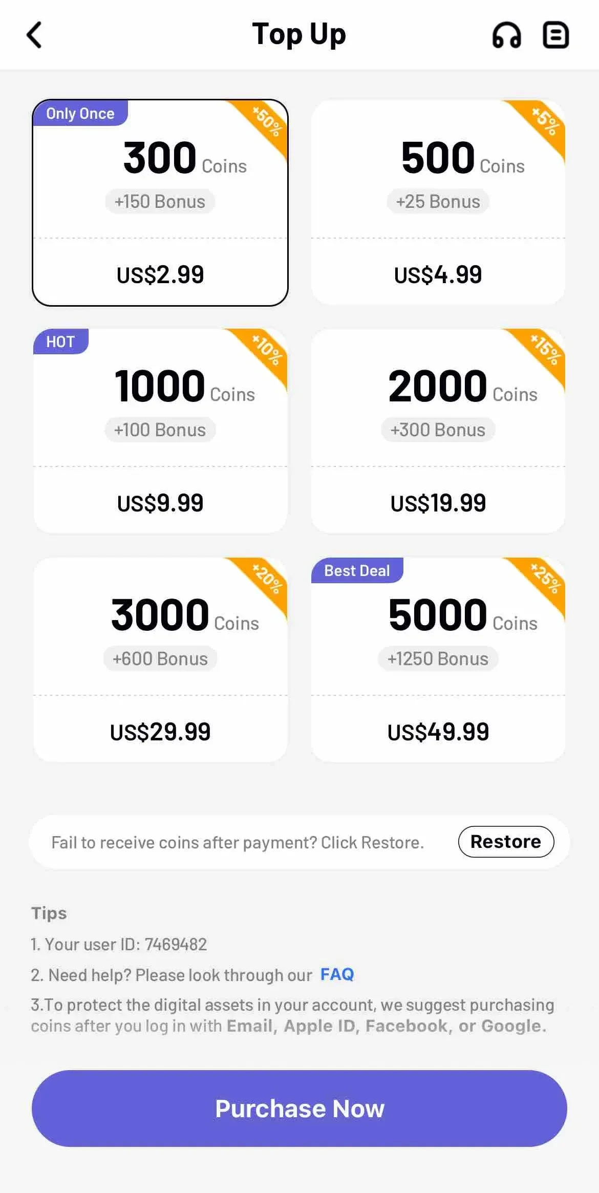 Violets paywall screen