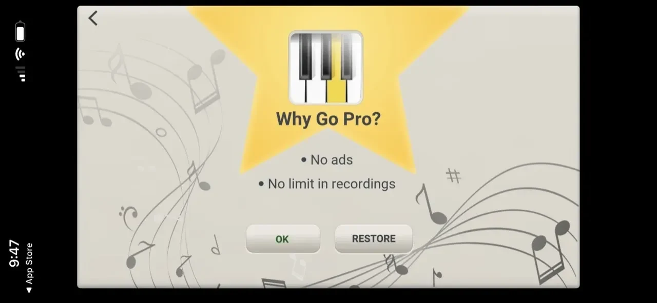 Virtual Piano Keyboard paywall screen