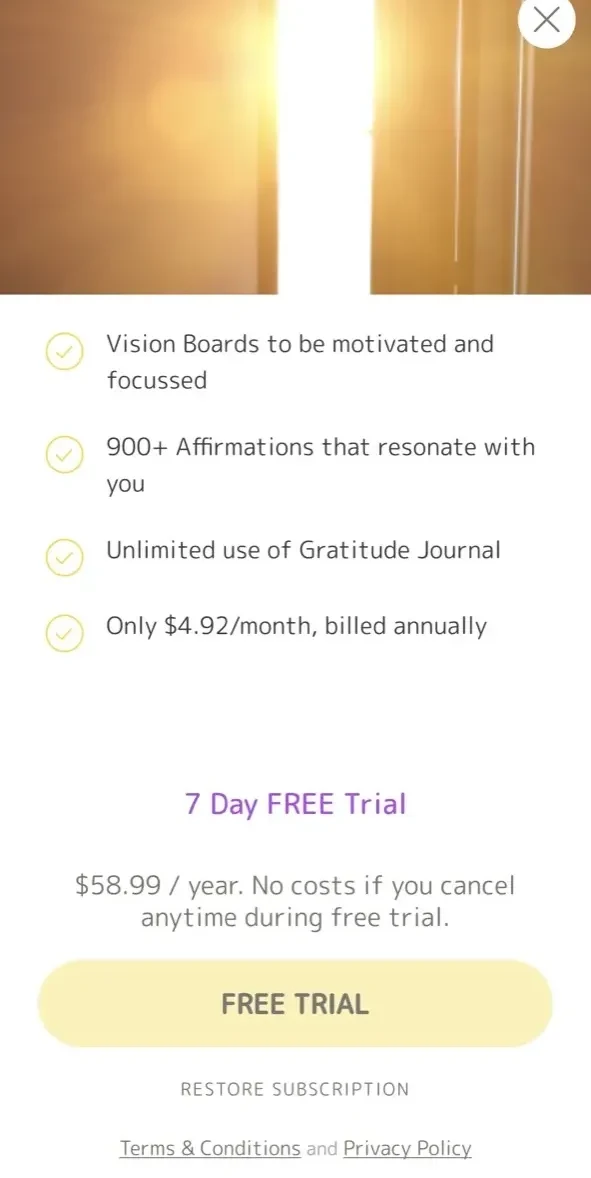 Vision Board Perfectly Happy paywall screen