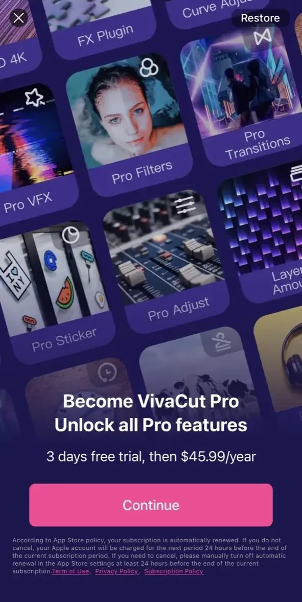 VivaCut paywall screen