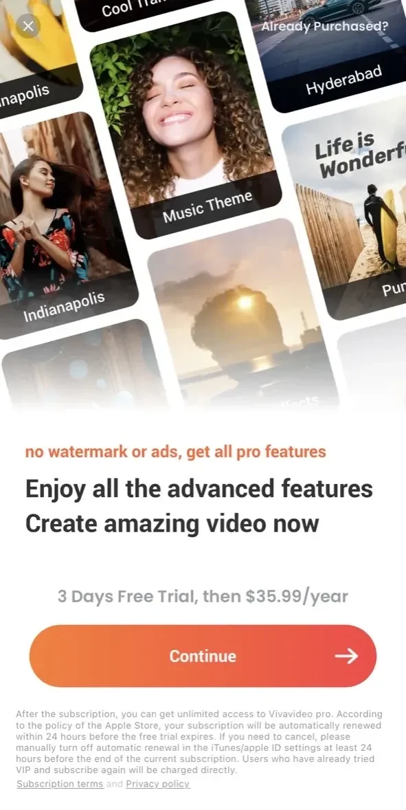 VivaVideo paywall screen