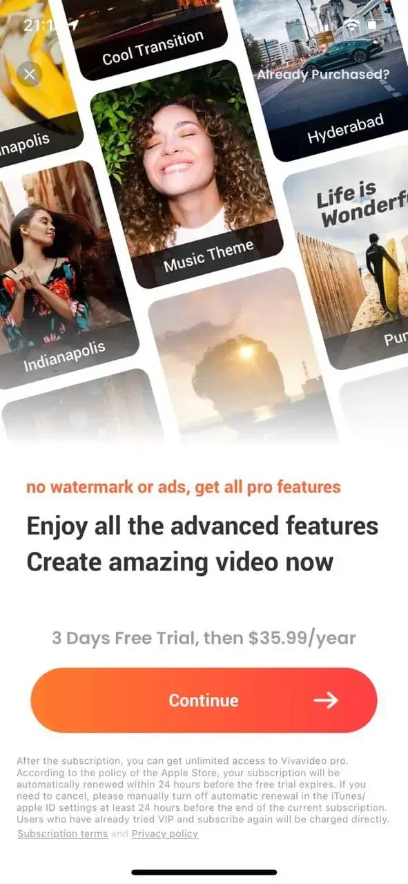 VivaVideo paywall screen