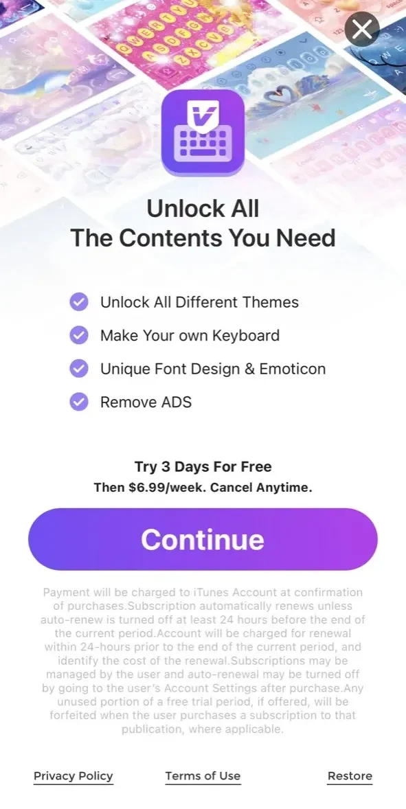 ViVi Keyboard paywall screen