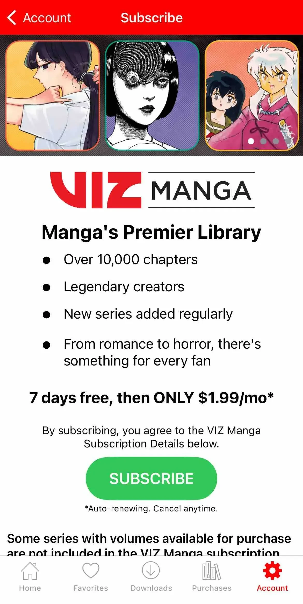 VIZ Manga paywall screen