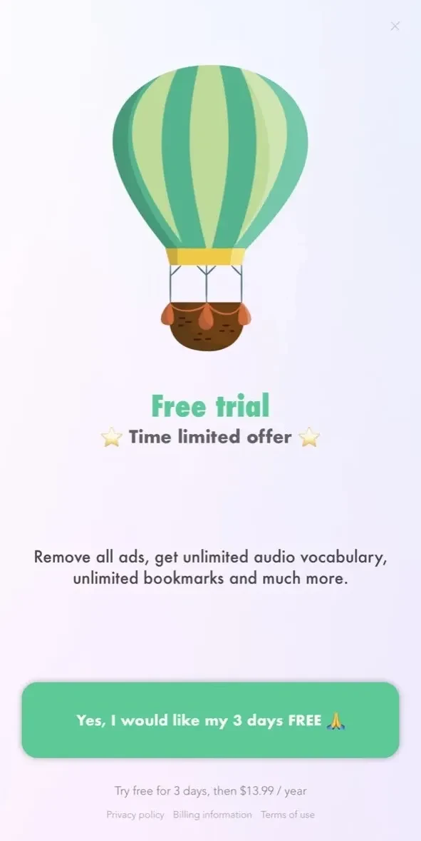 Vocab paywall screen