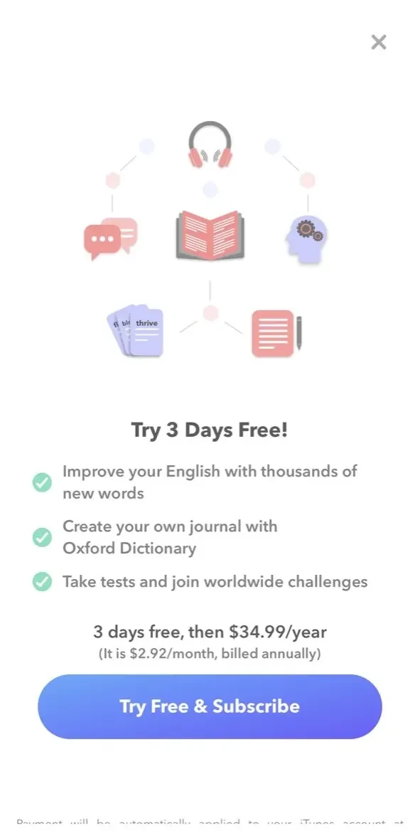 Vocabulary Builder paywall screen