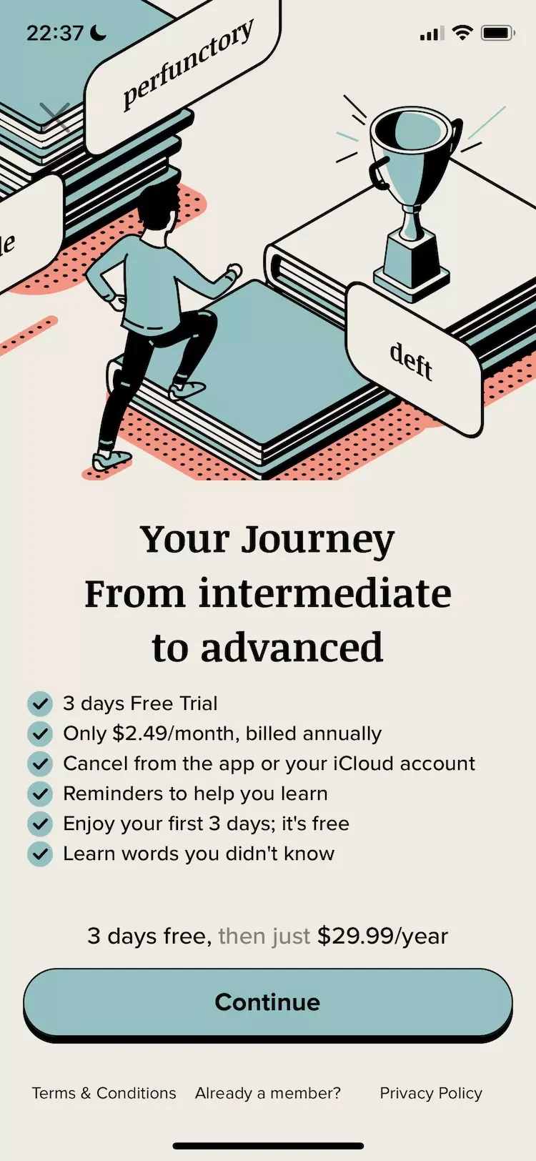 Vocabulary paywall screen